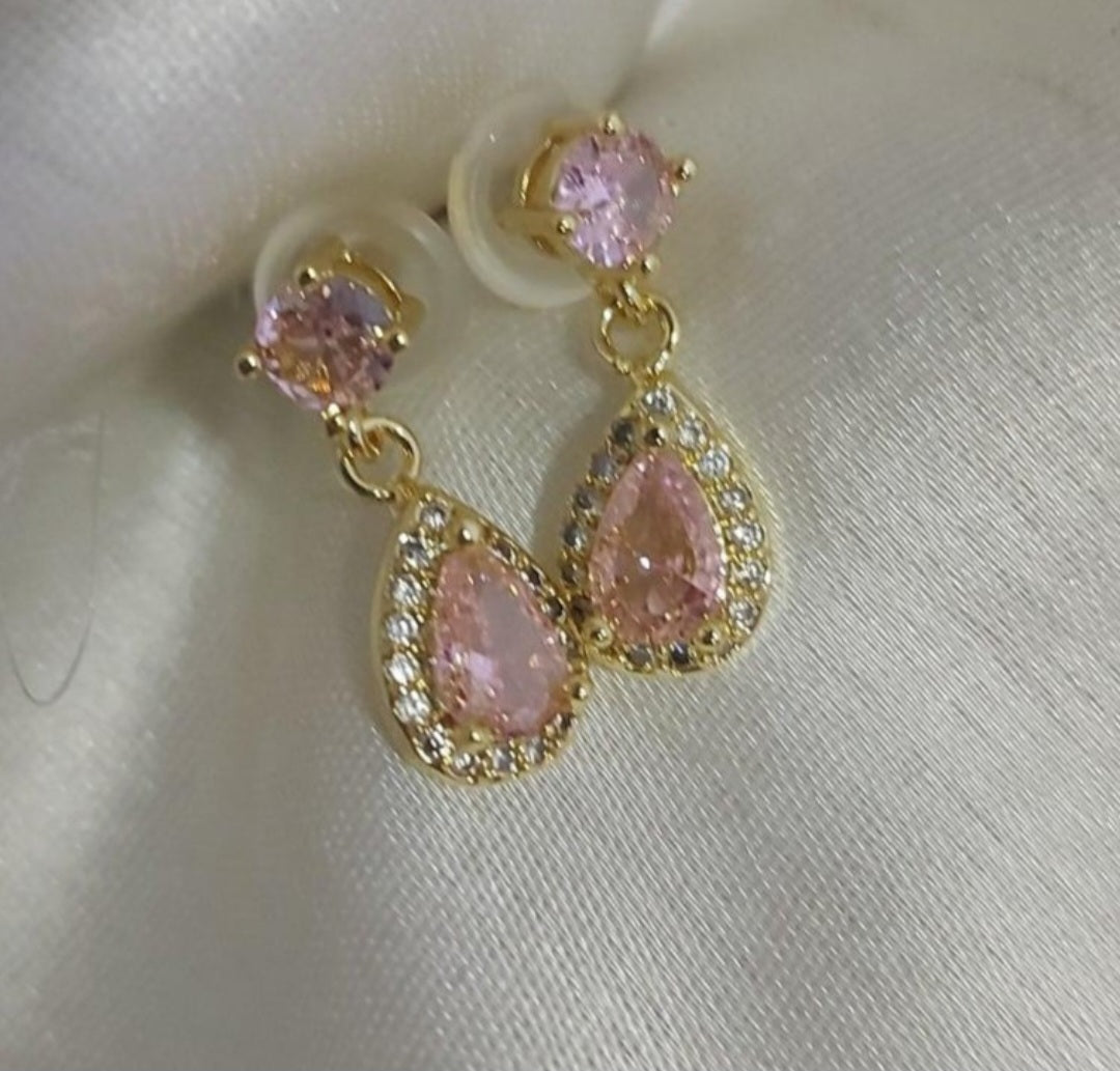 Baby pink gold drop earings