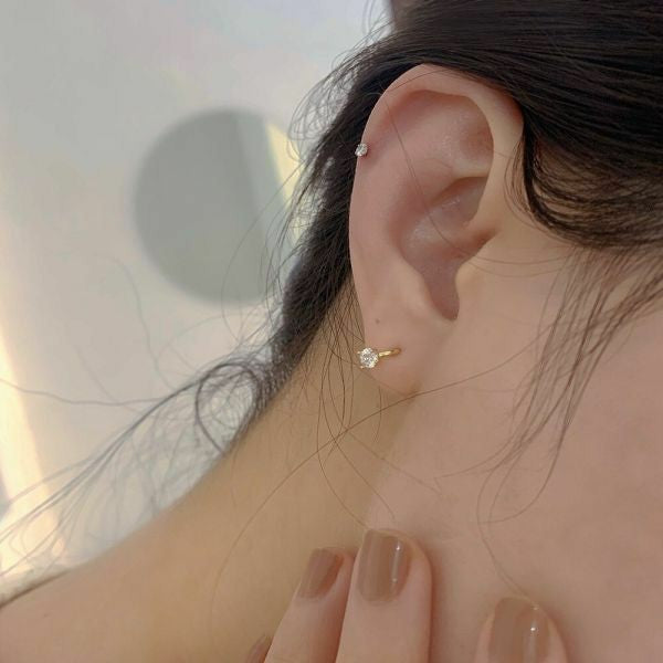 Gold & diamond tiny hoops