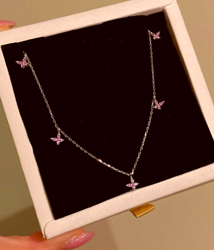 pink butterfly charm necklace