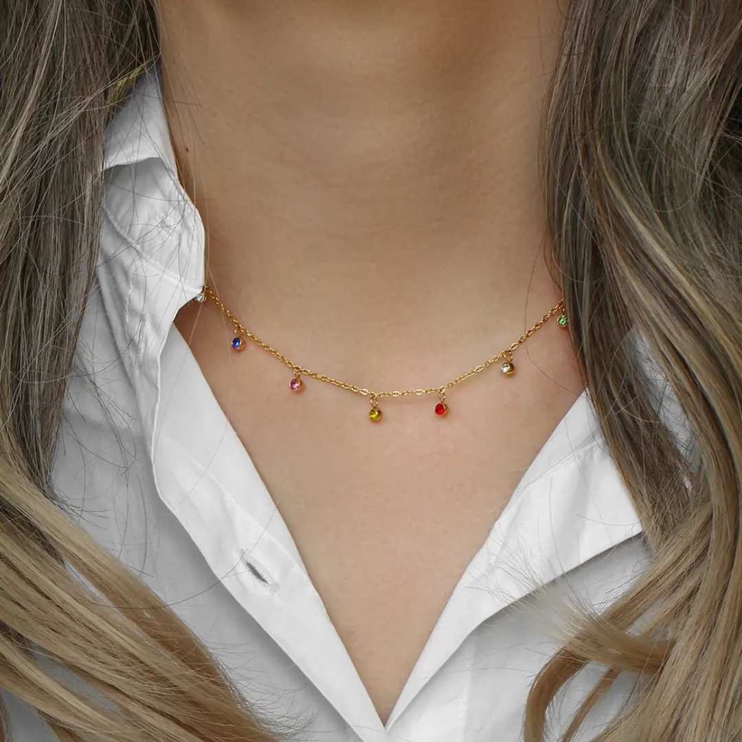 Premium Multi colour round dainty necklace best seller