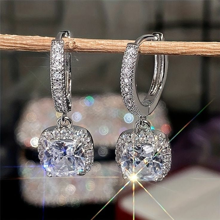 Silver Square drop earrings