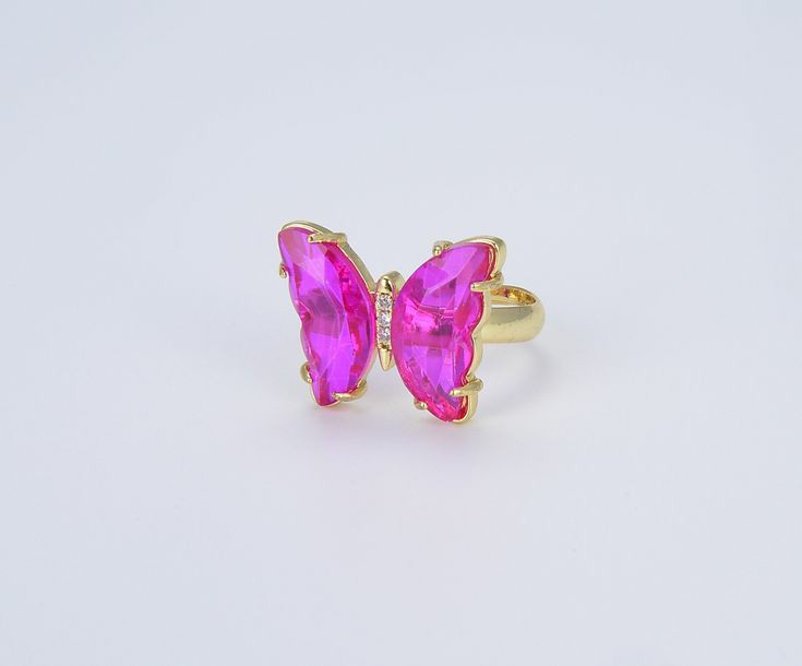 Pink ruby butterfly ring adjustable