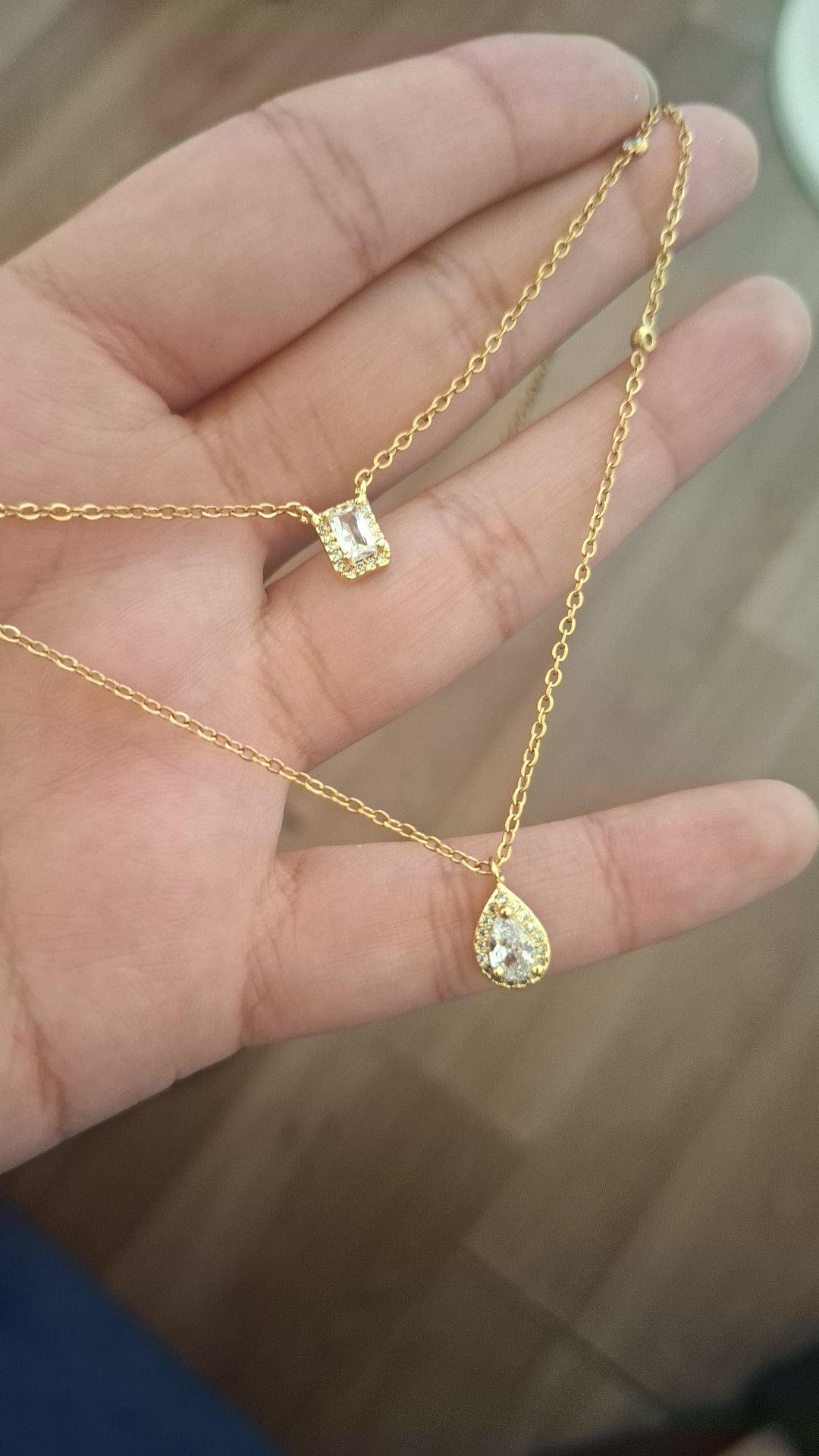 2 layer elegant square due drop necklace. best seller 5 star review