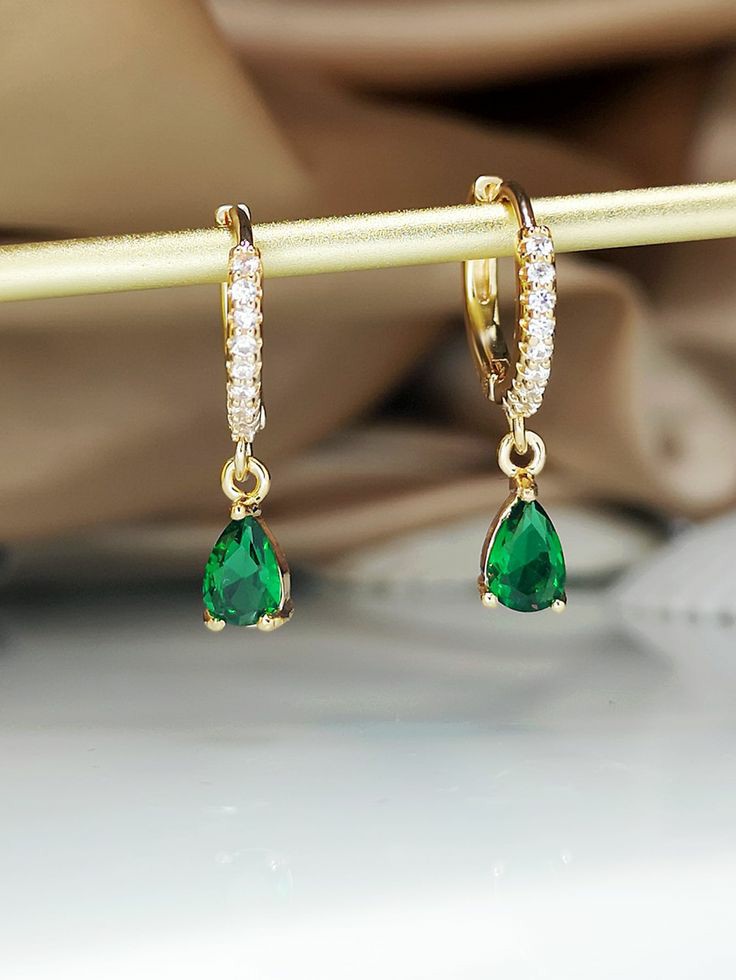 Emerald drop earrings small size