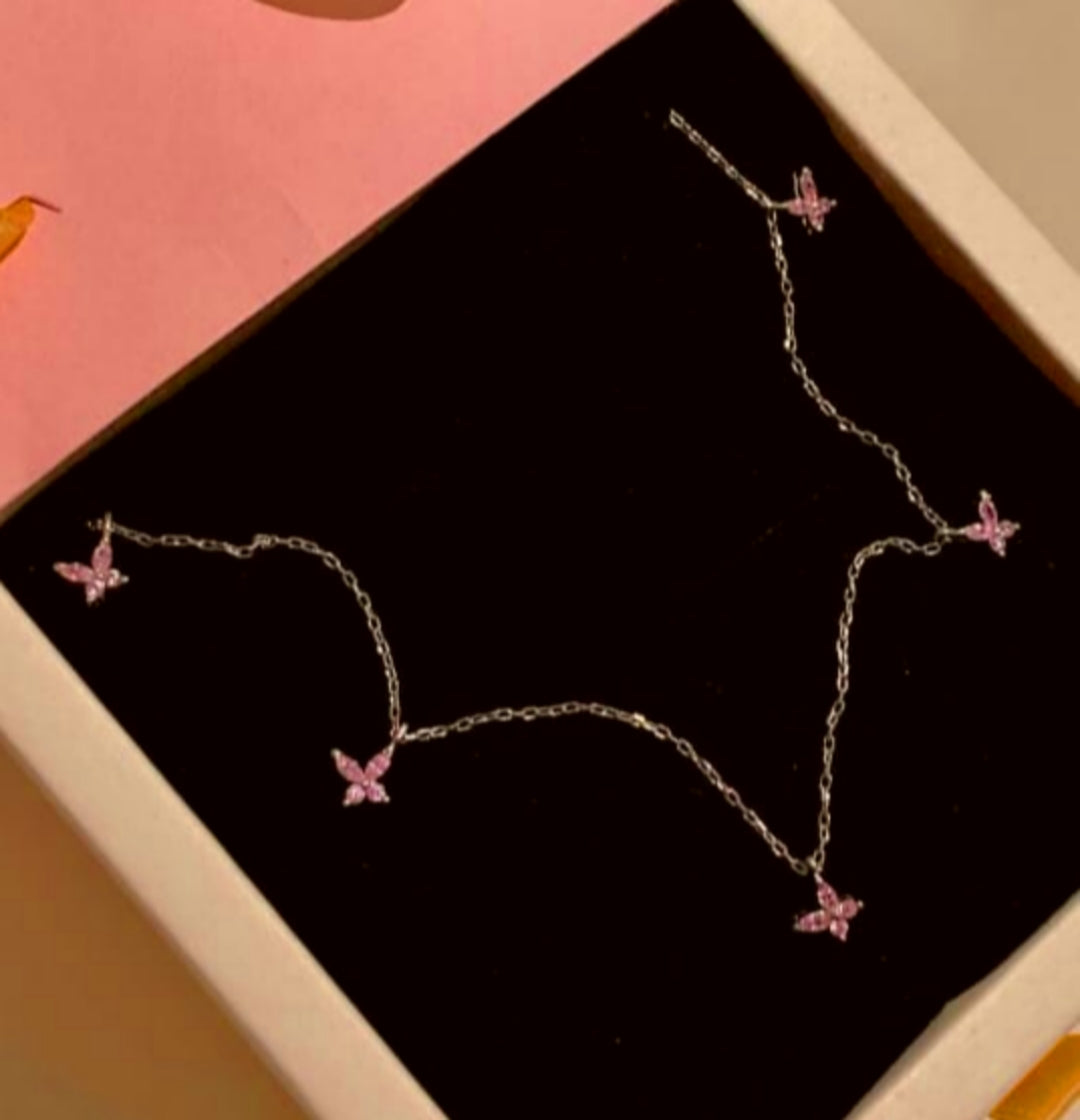 pink butterfly charm necklace