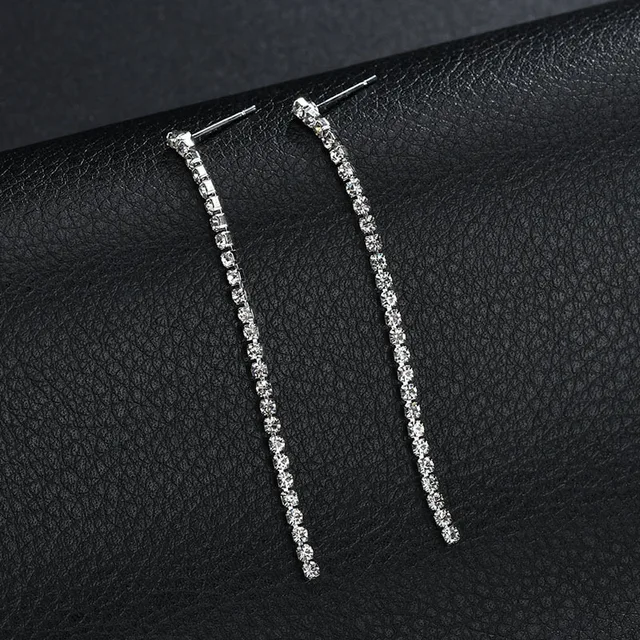 Tennis long silver earrings