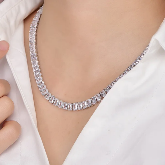 Luxury crystal diamond silver necklace