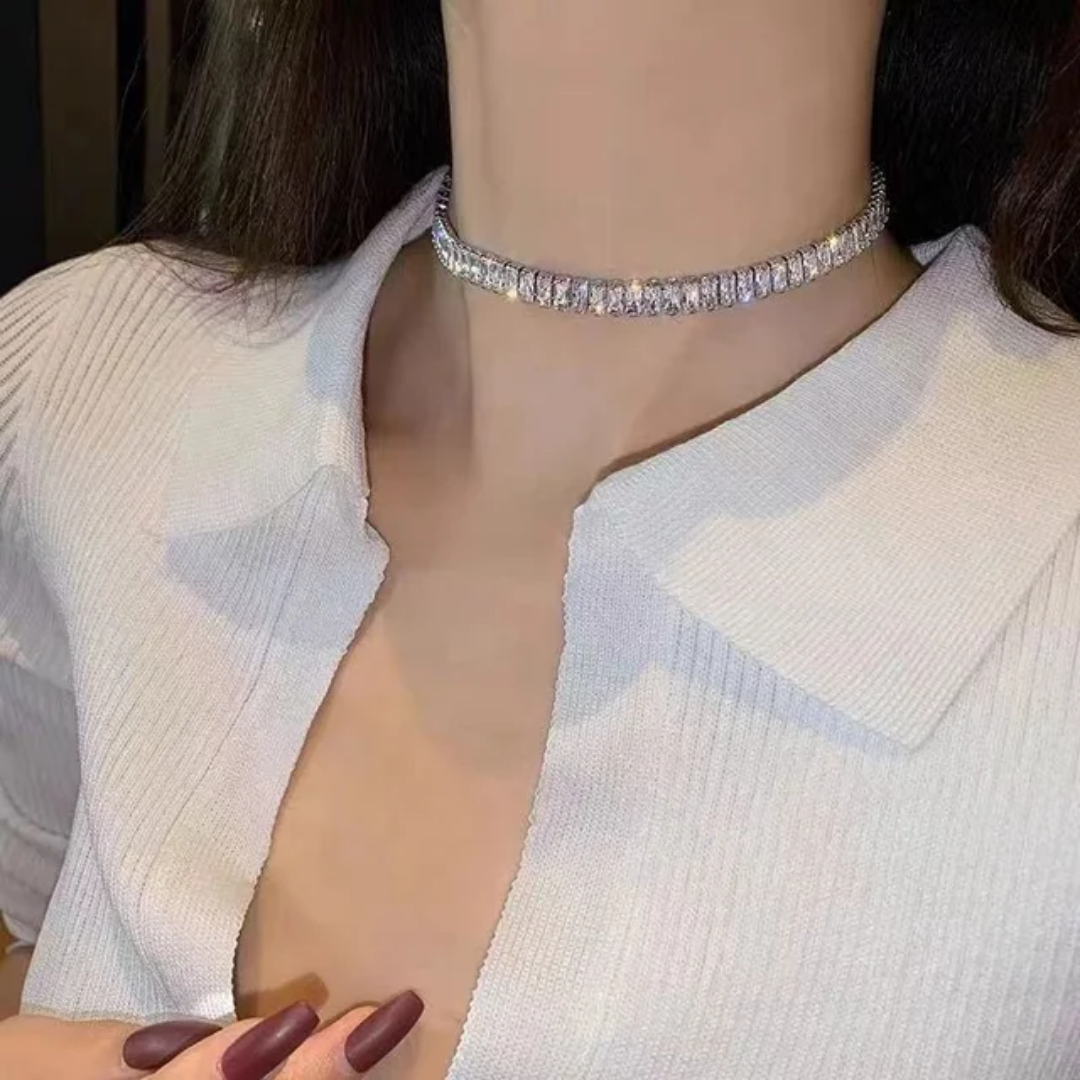 Luxury crystal diamond silver necklace