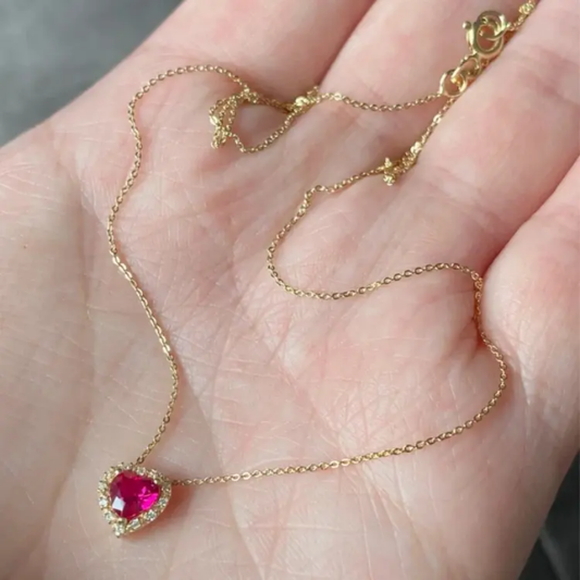 Ruby pink heart necklace very tiny size 2mm