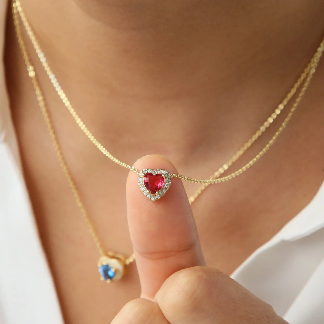 Ruby pink heart necklace very tiny size 2mm