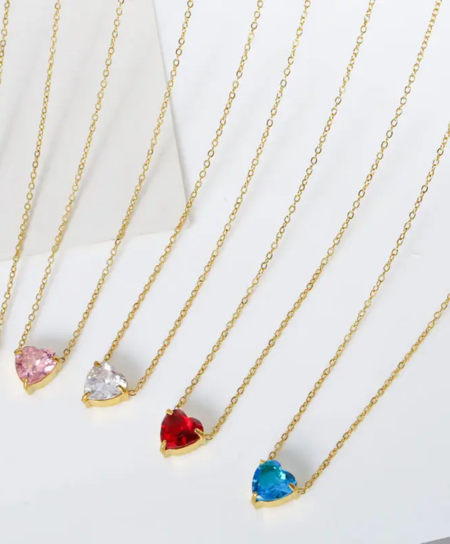 Gold Crystal marine blue heart necklace