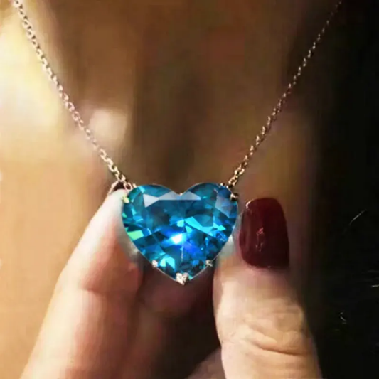 Gold Crystal marine blue heart necklace