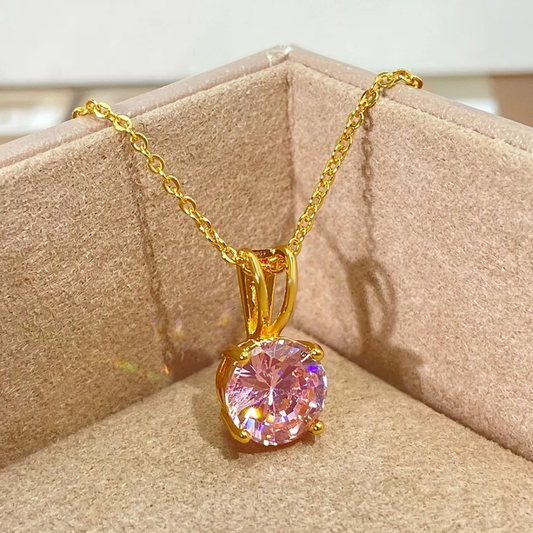 pink tiny square  necklace 2mm stone size