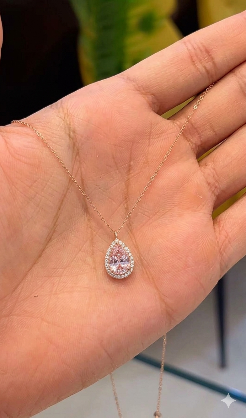 Baby pink pear necklace gold chain