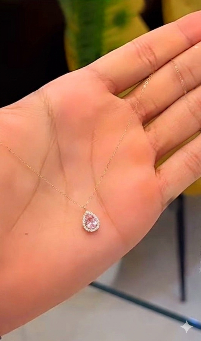 Baby pink pear necklace gold chain