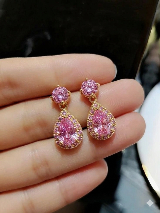Baby pink drop earings gold colour