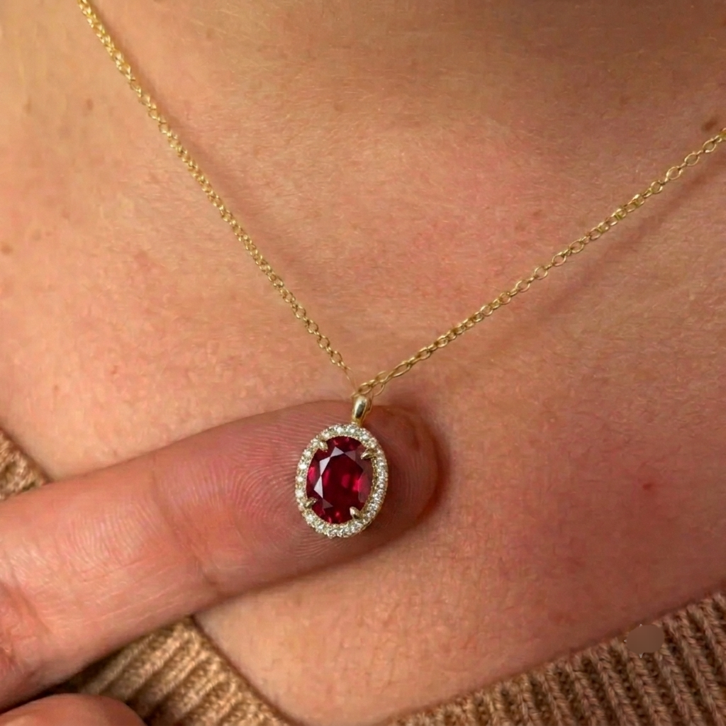 ruby pink oval shape necklace..best seller