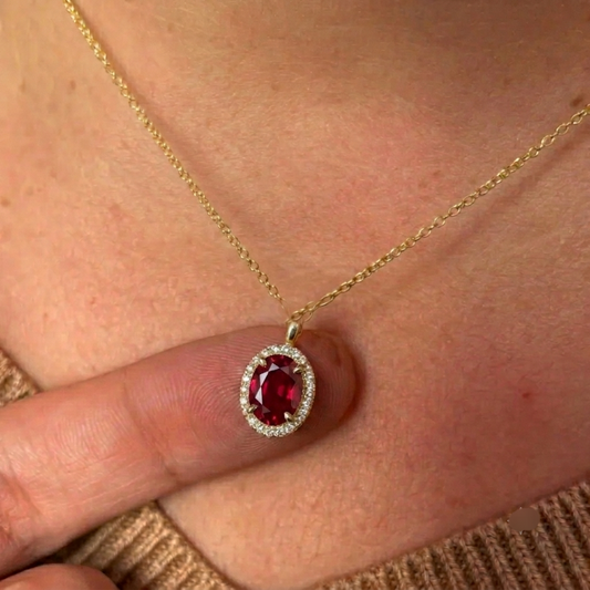 ruby pink oval shape necklace