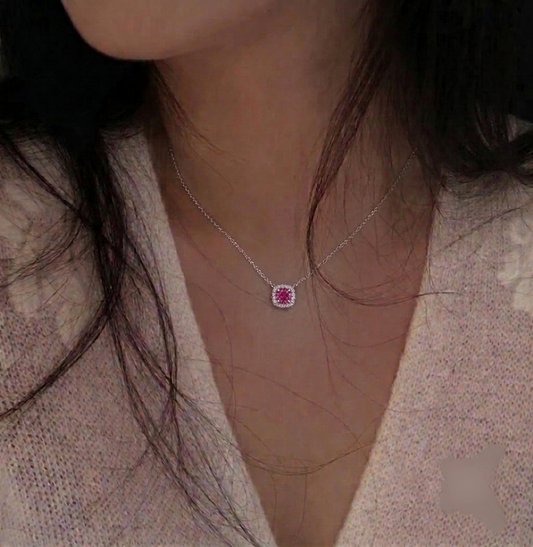 Pink square necklace