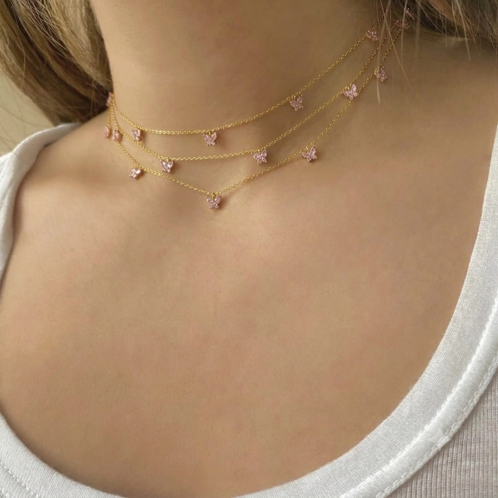 Light pink butterfly charm necklace best seller