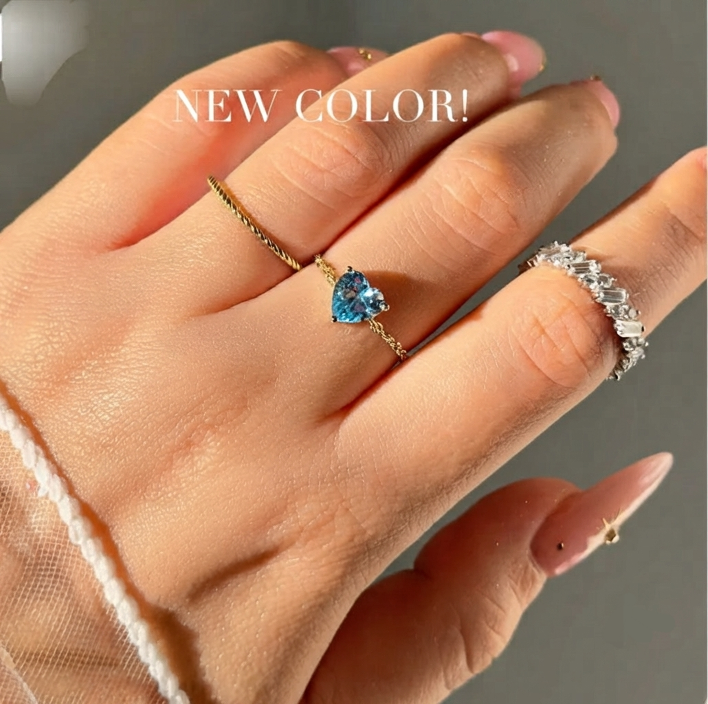 blue heart chain rings adjustable gold
