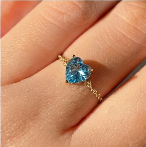 blue heart chain rings adjustable gold