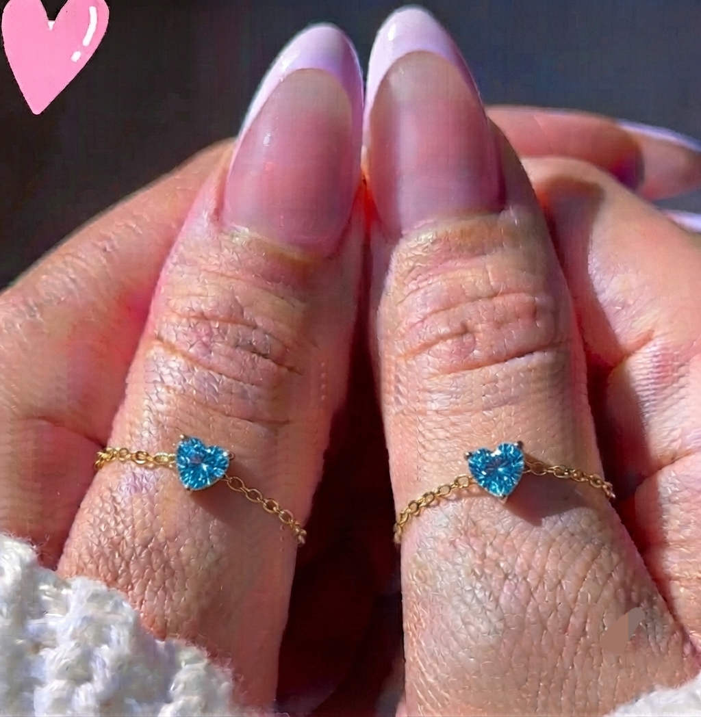 blue heart chain rings adjustable gold
