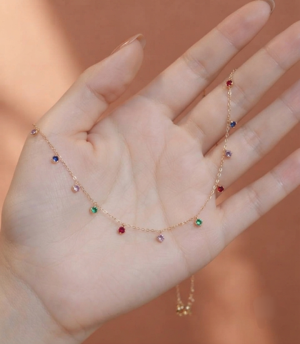 Multi colour square charms elegant necklace