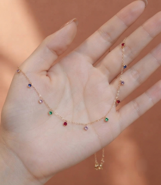 Multi colour square charms elegant necklace