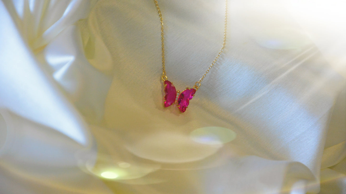 Fuchsia pink butterfly necklace