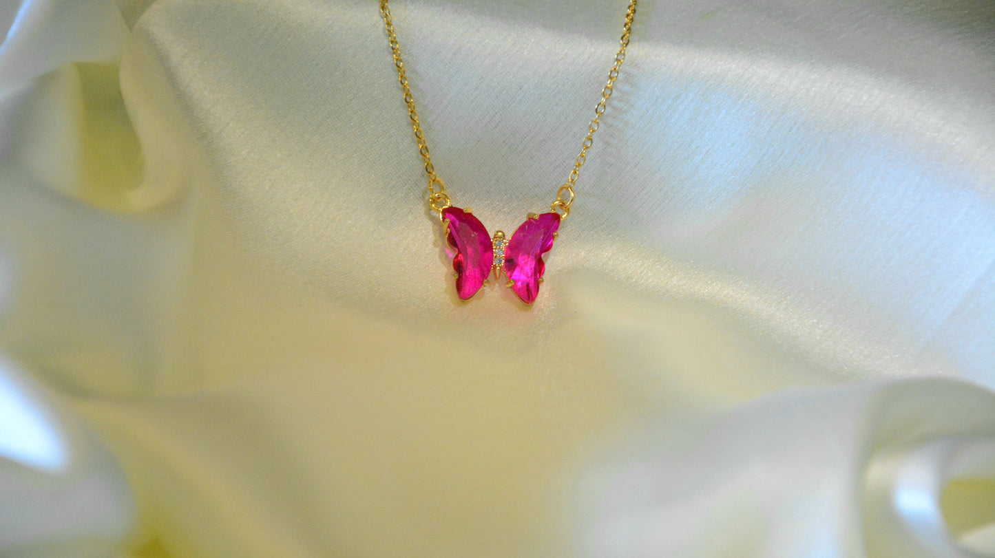 Fuchsia pink butterfly necklace