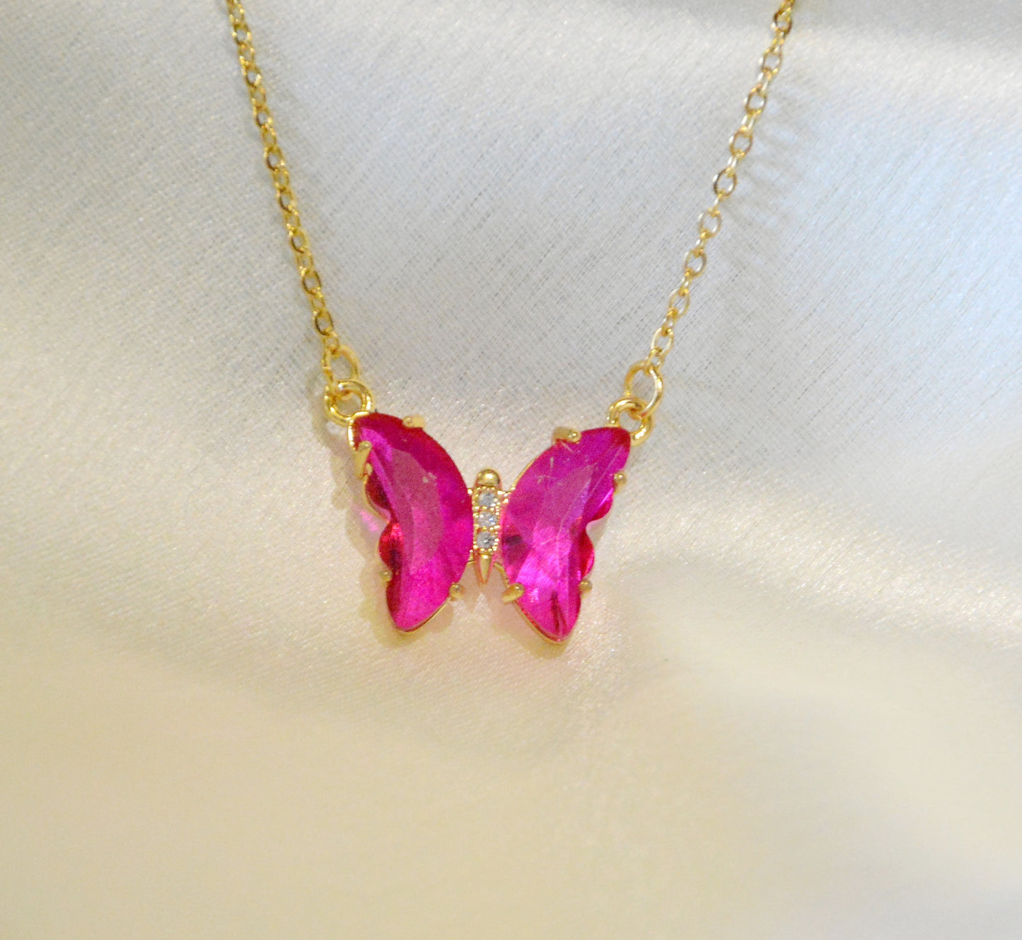 Fuchsia pink butterfly necklace