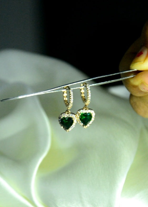 Gold Emerald heart earrings