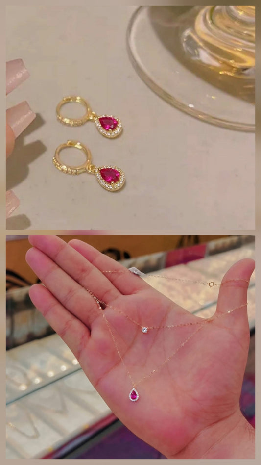 2 layer ruby pink necklace + earing