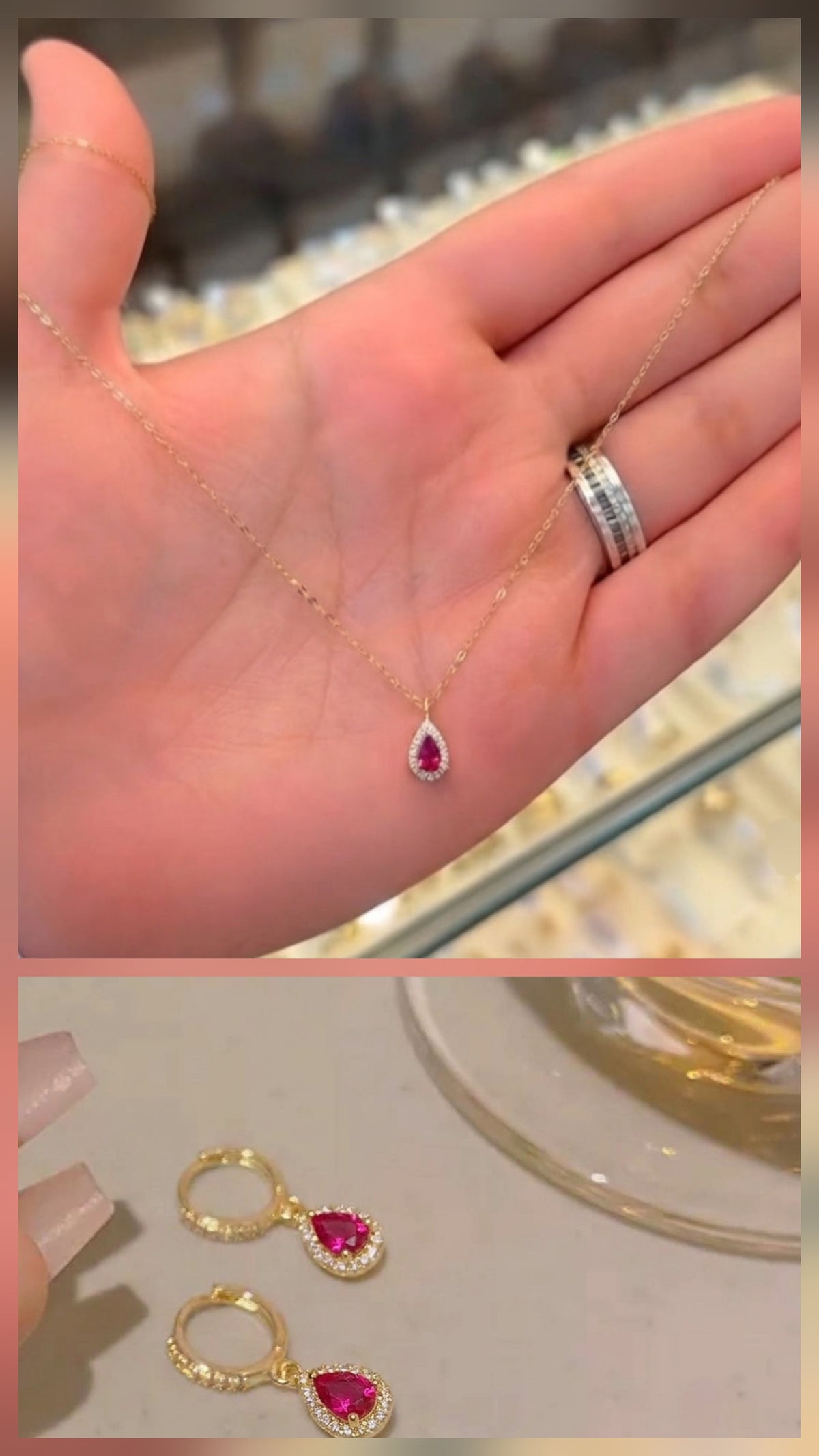Ruby pink pear set