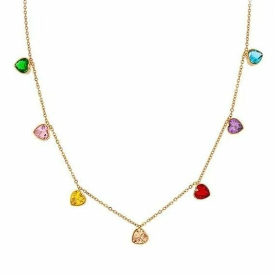 GHABA Jasmine heart charm necklace  ( gold chain , multi-coloured pendants)