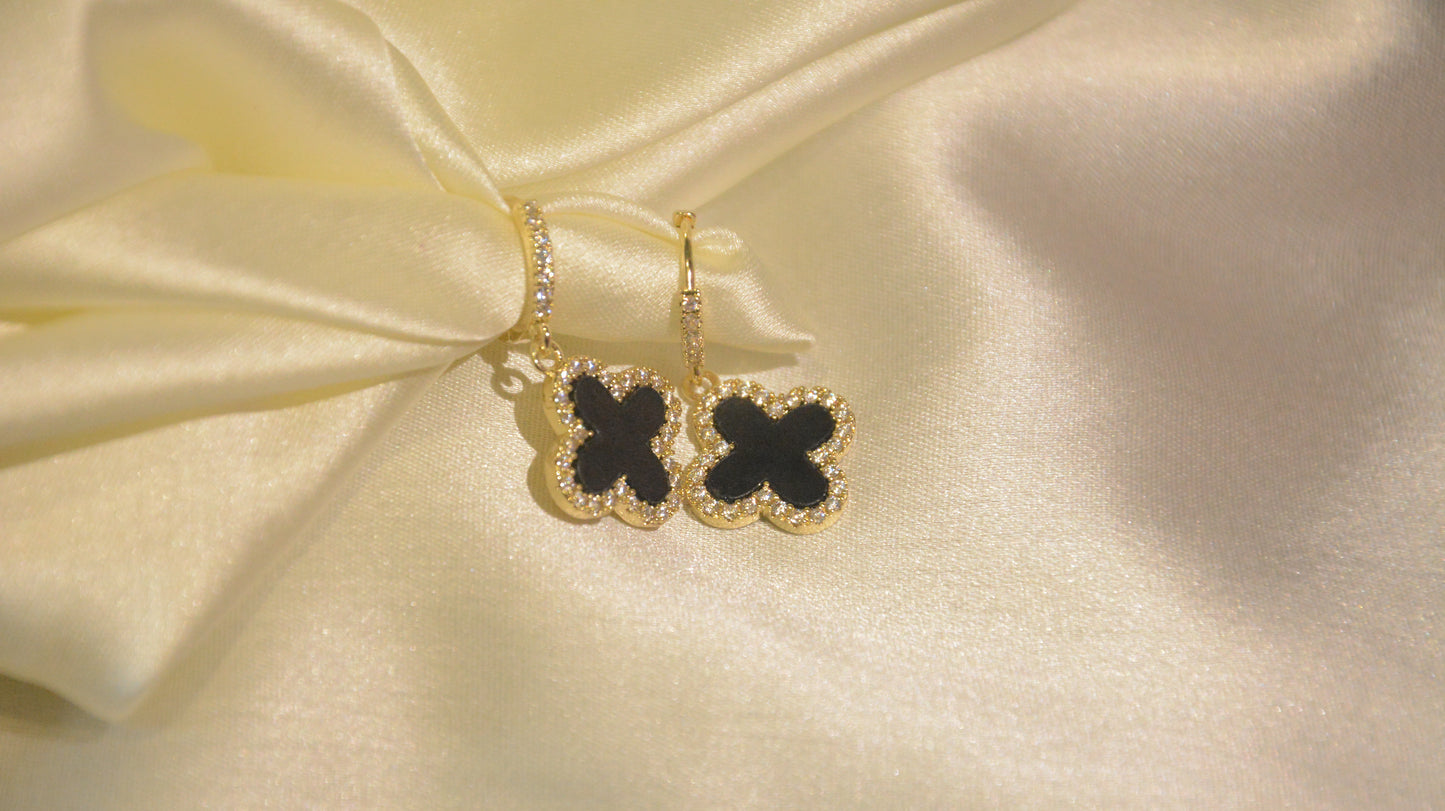 Black matte clover earrings