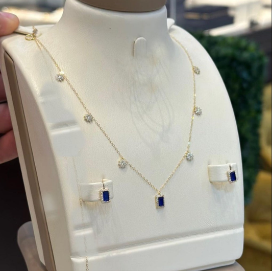 Lux dubai blue set stud earing with necklace