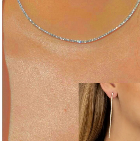 gold fine tennis necklace set with earing
