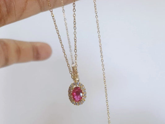 Greek ruby pink necklace(gold) single necklace