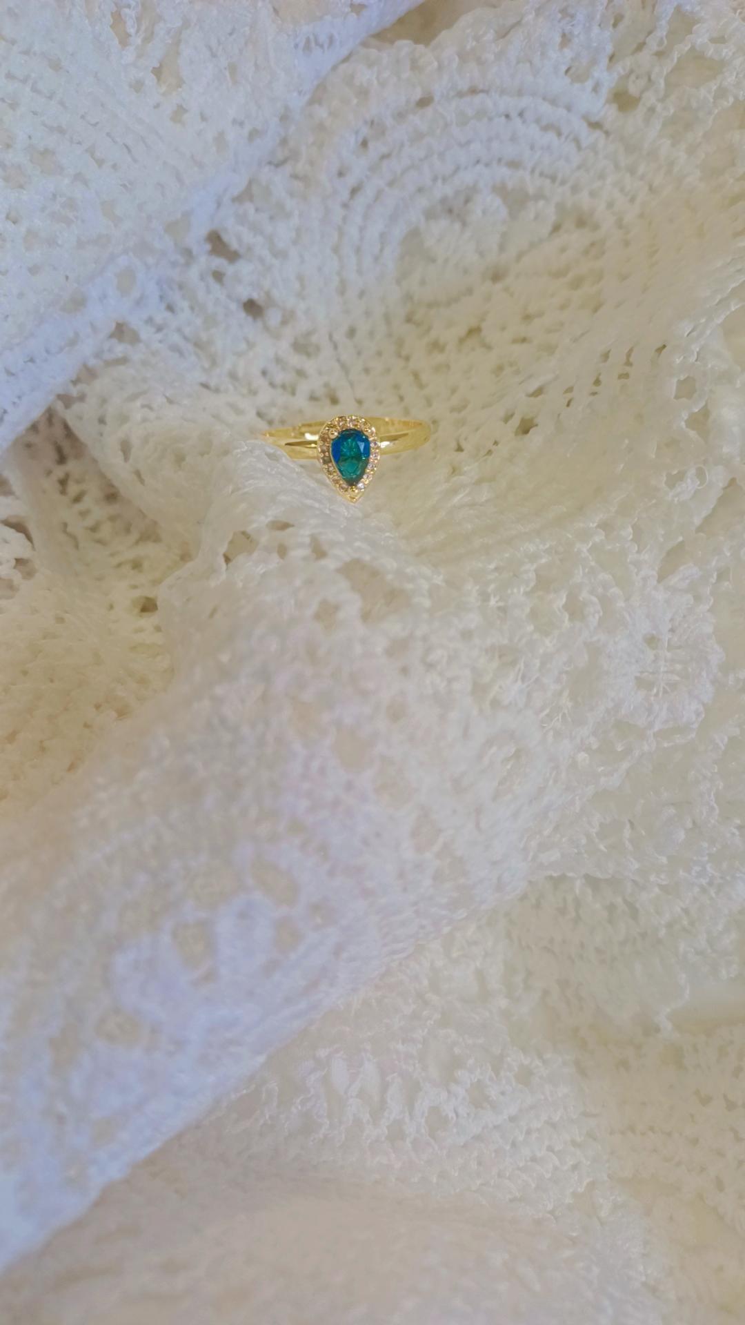 Princess blue drop ring