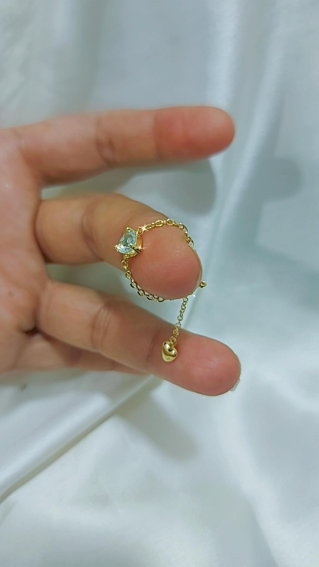 blue heart chain rings adjustable gold