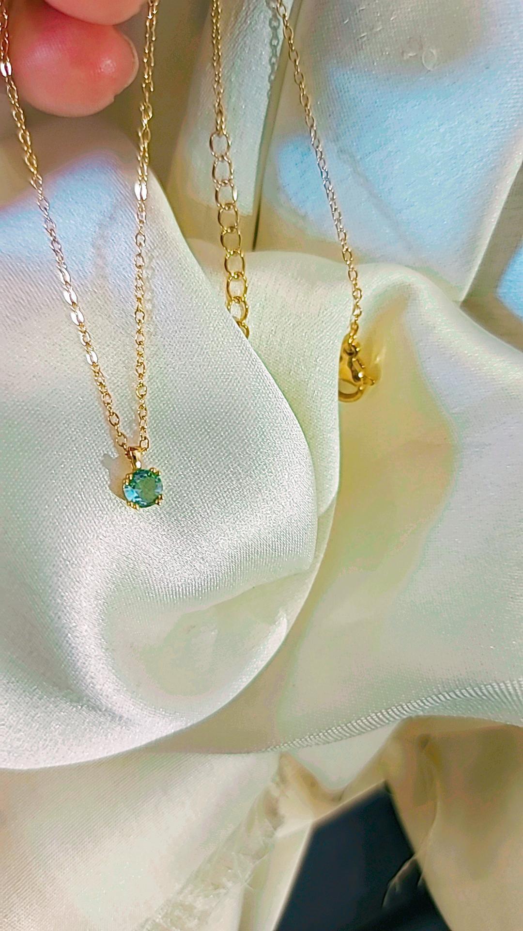 Marine blue tiny square necklace