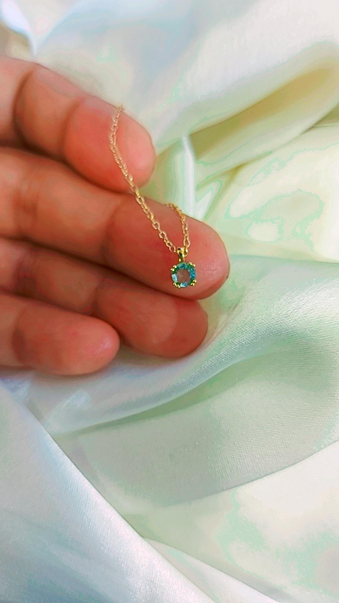 Marine blue tiny square necklace