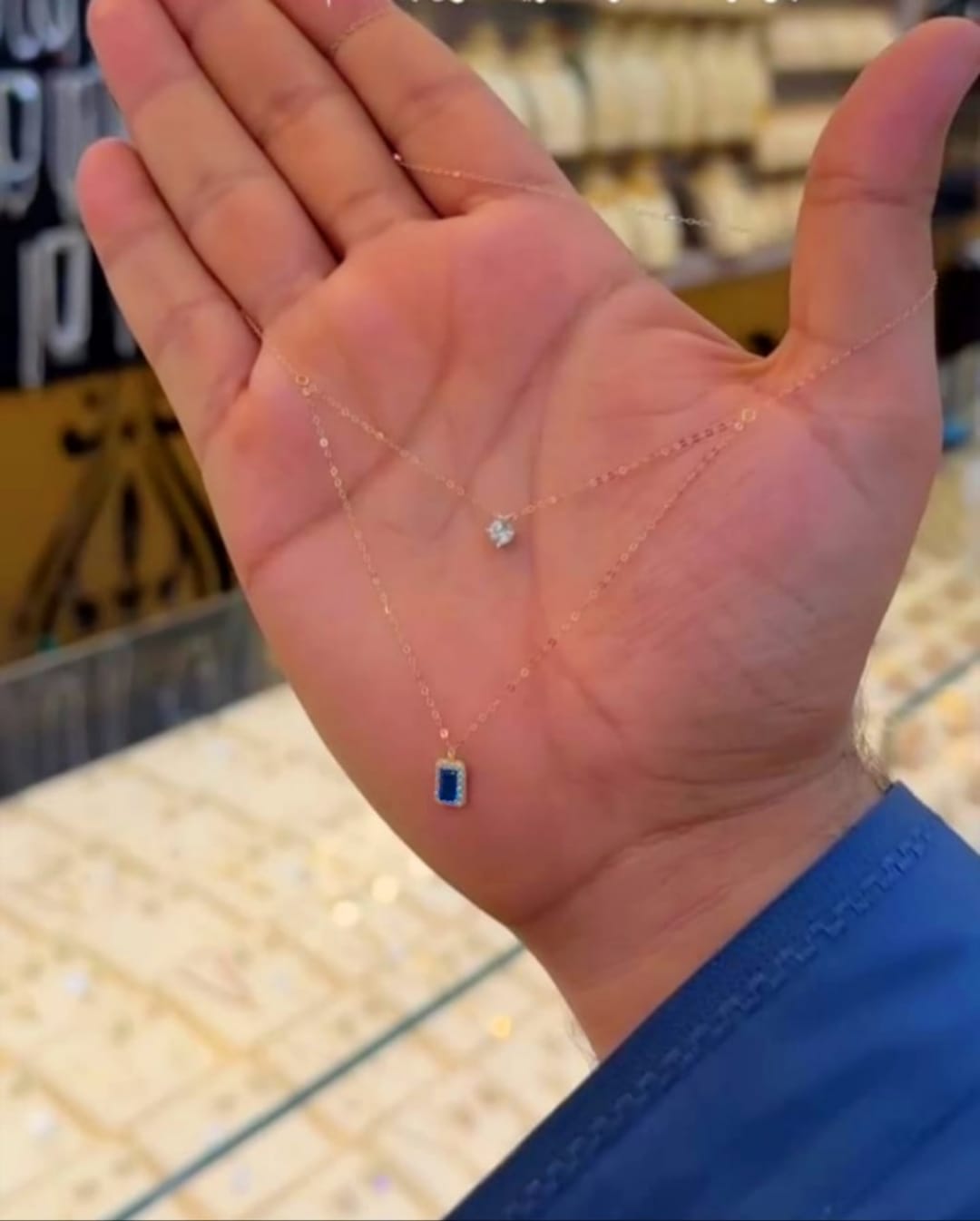 2 layer blue square necklace. Best seller