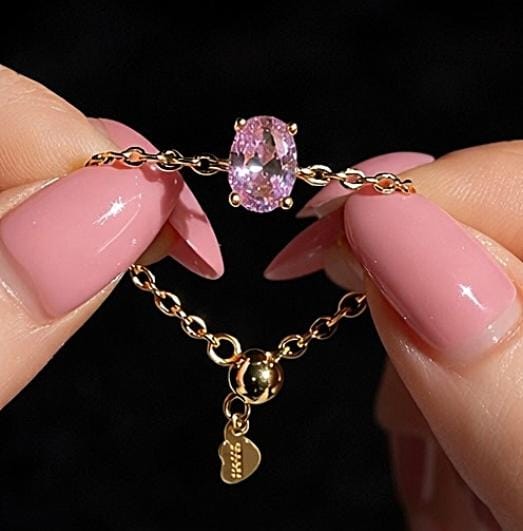 Baby pink adjustable oval chain ring