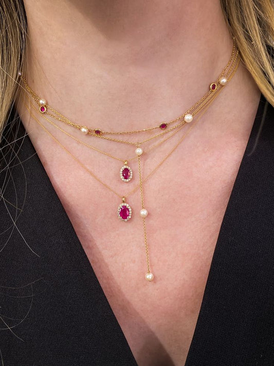 ruby pink oval shape necklace..best seller
