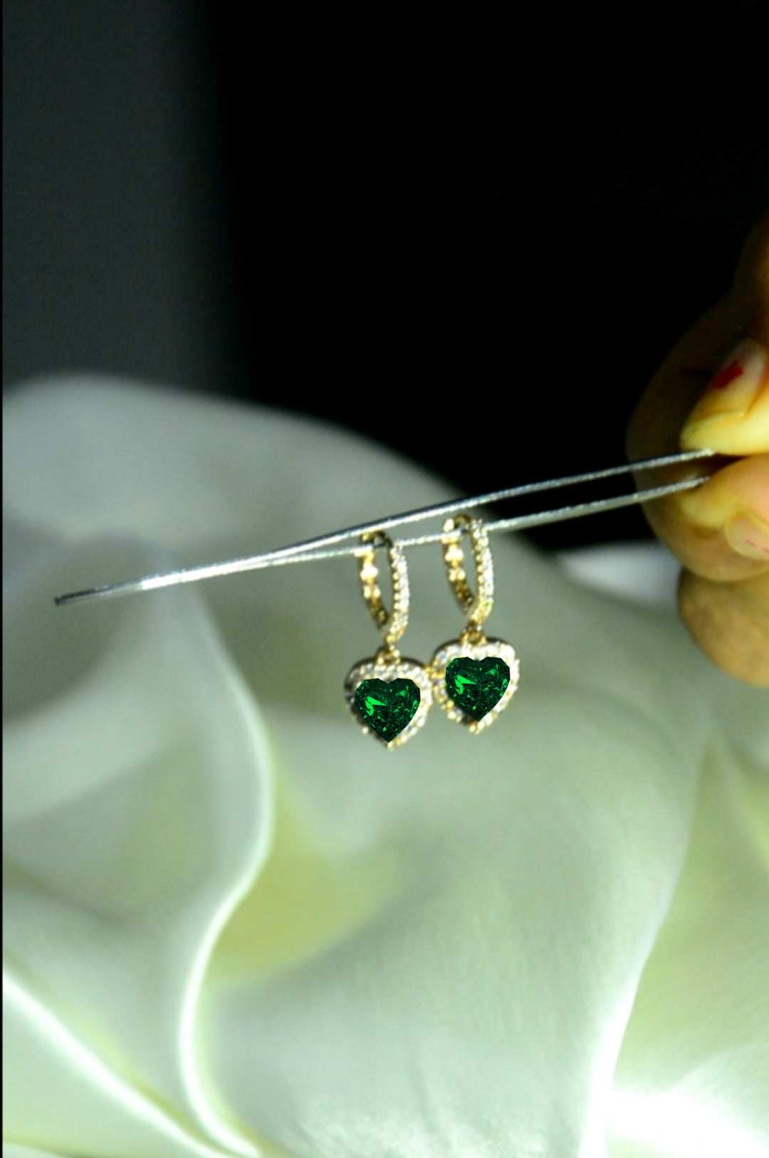 Gold Emerald heart earrings