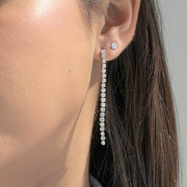 Tennis long silver earrings