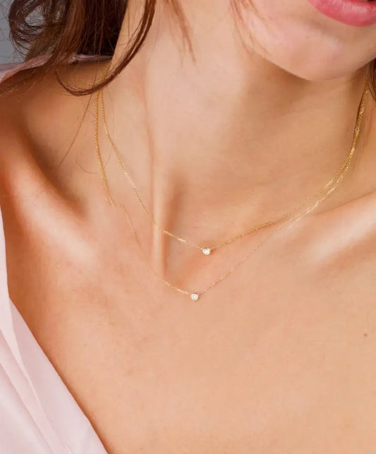 Two layered solitaire necklace(gold)